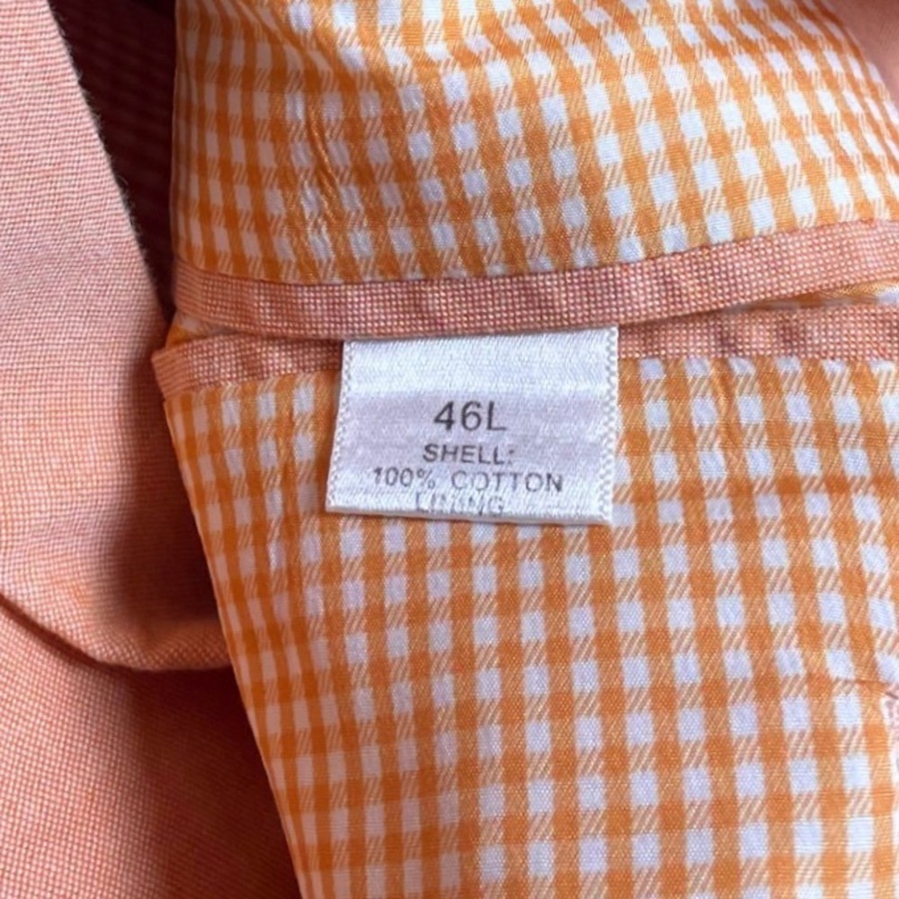 Saddlebred Mens 46L Salmon Pink 100% Cotton Blazer Gingham Lining Sport Coat - Picture 5 of 6